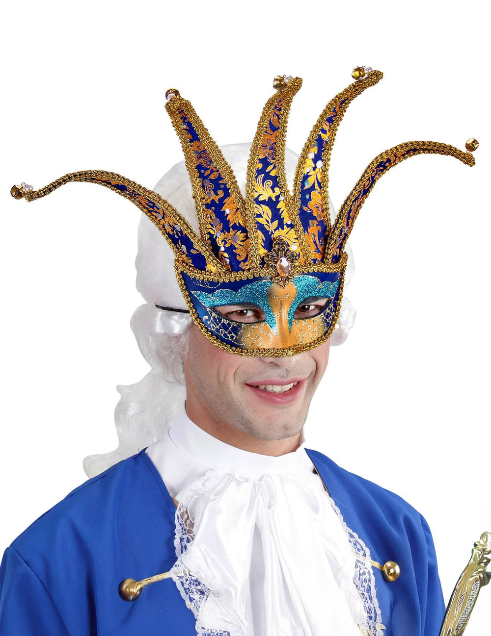Loup vénitien à grelots pour adulte bleu et or