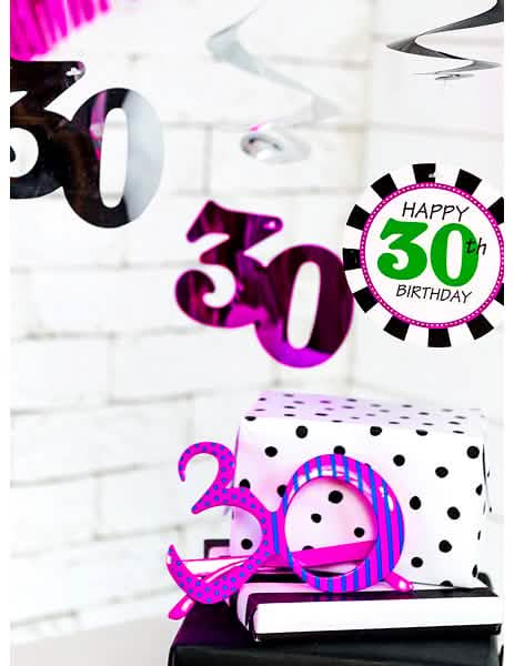 Ambientación con decoración de cumpleaños de las gafas edad 30