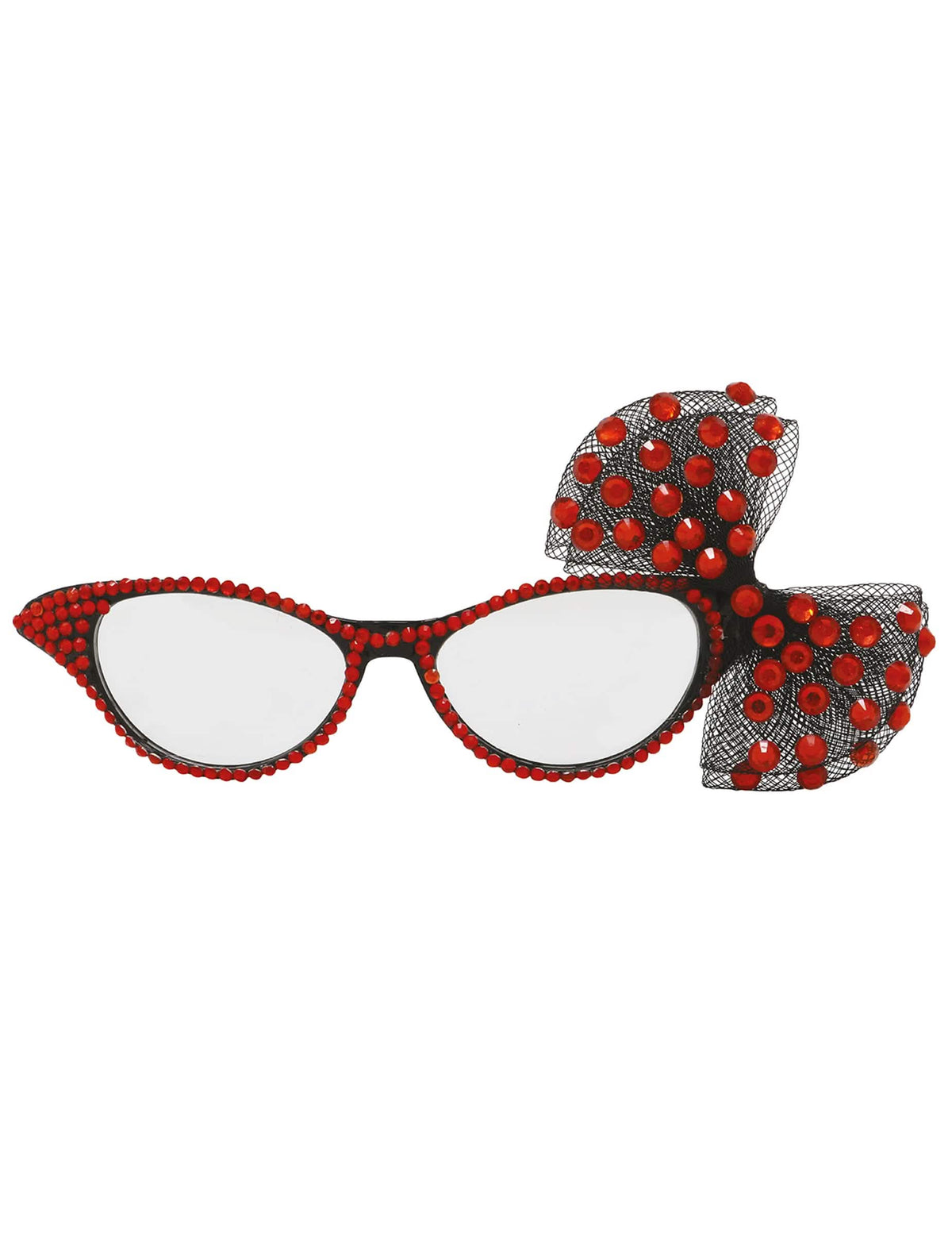 Vue de face des lunettes années 50 avec noeud pour femme