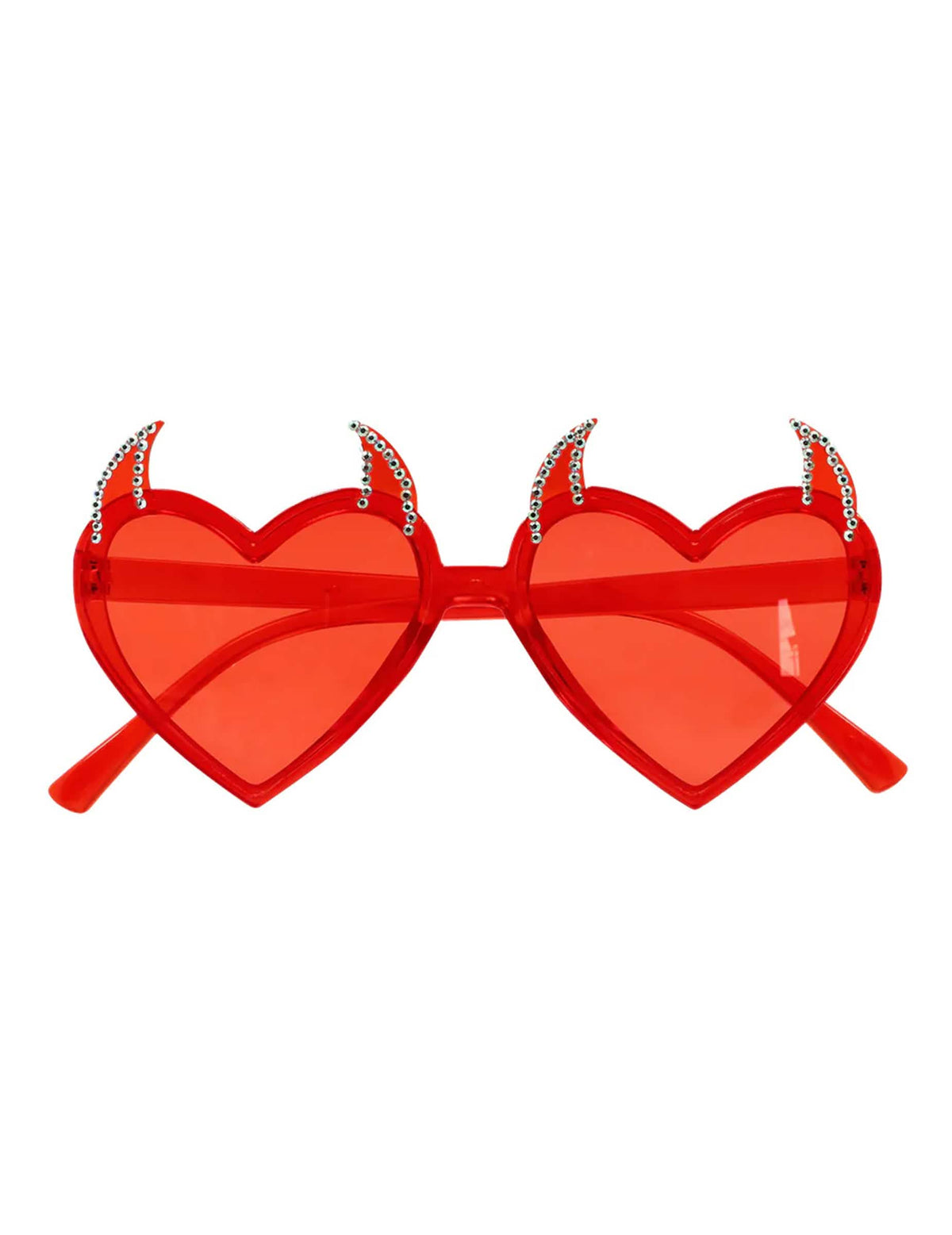 Vue de face des lunettes cœurs rouges diaboliques