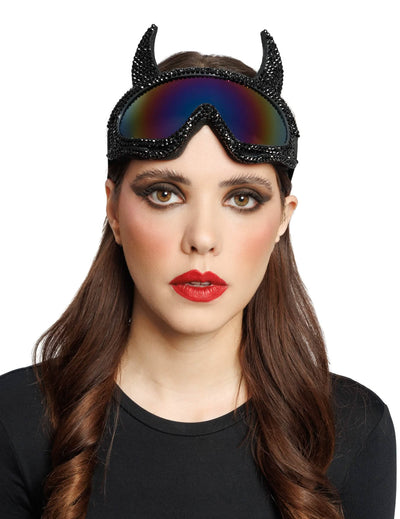 Gafas de esquí de diabla con strass negros adulto