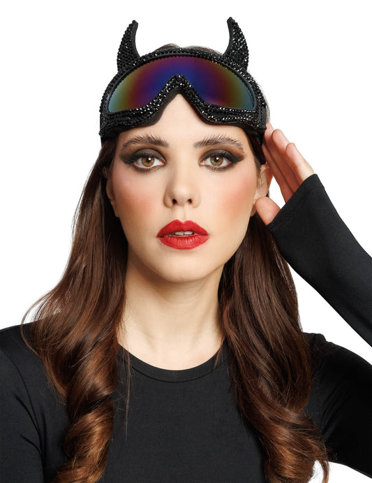 Gafas de esquí de diabla con strass negros adulto