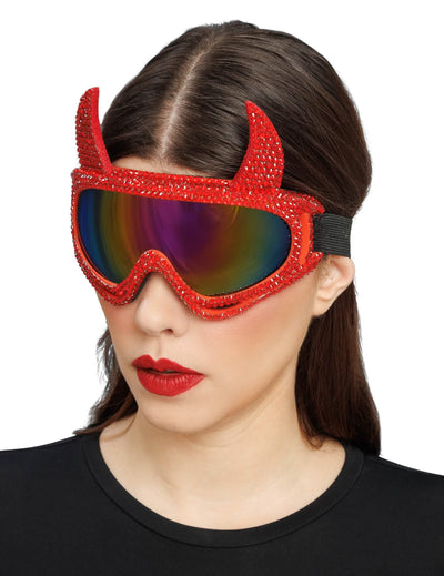 Gafas de esquí de diabla con strass rojos adulto