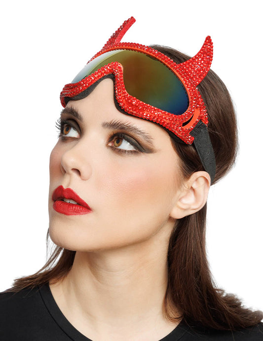 Gafas de esquí de diabla con strass rojos adulto