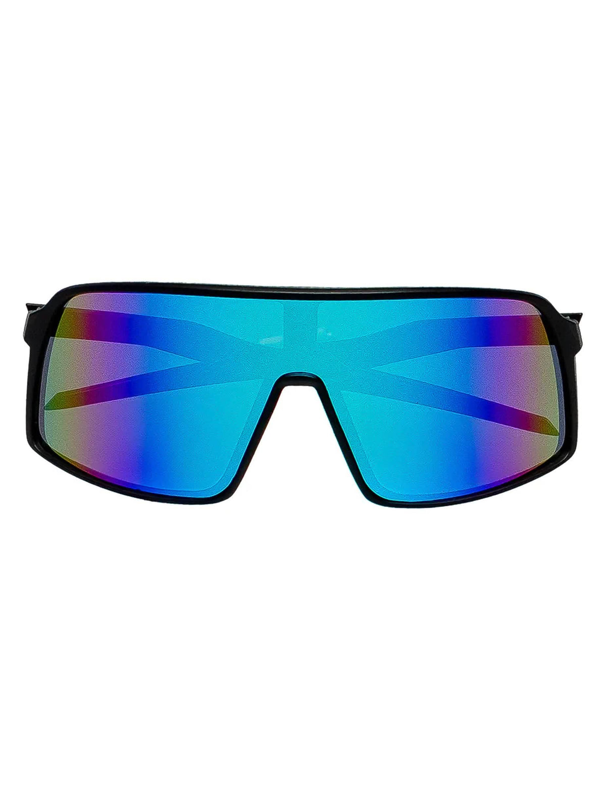 Gros plan sur les verres irisés des lunettes de festival à reflets