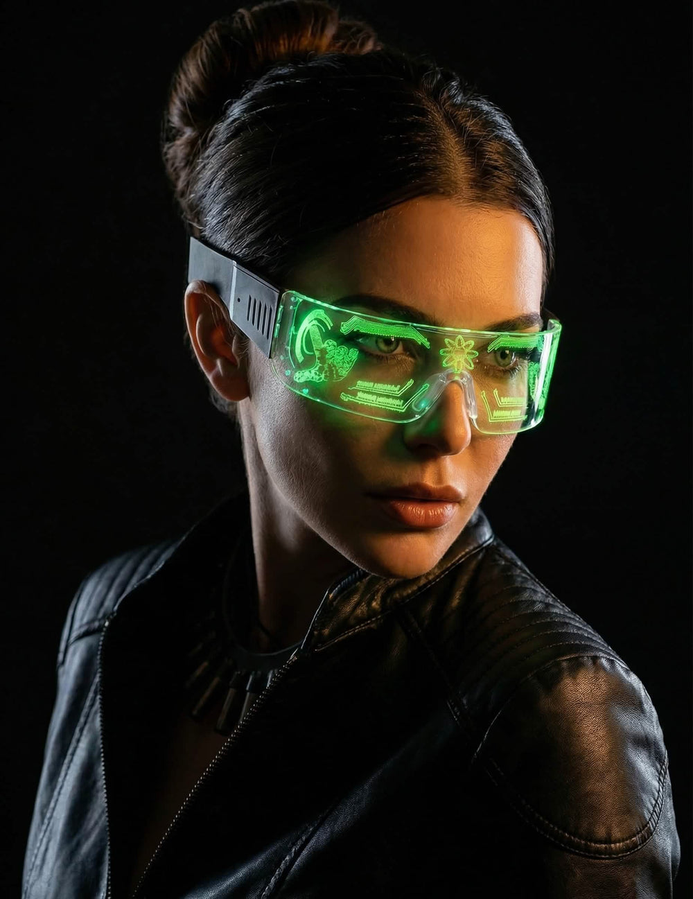 Lunettes futuristes avec LED pour adulte verte à motifs lumineux