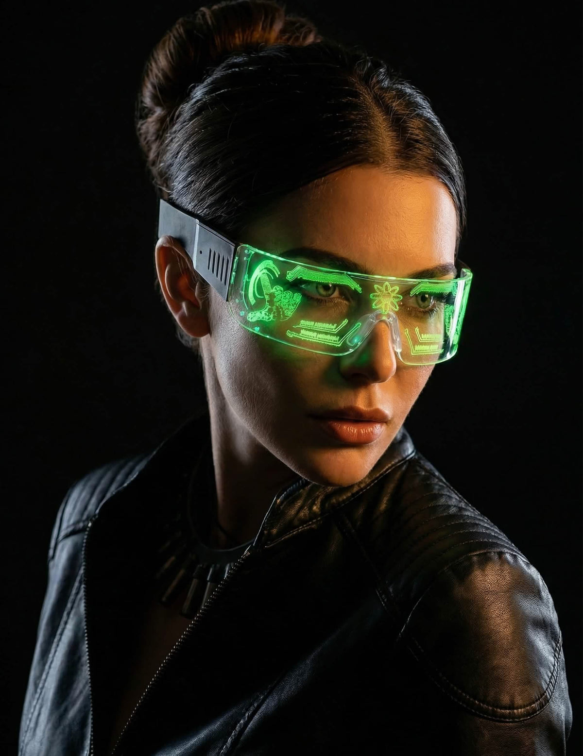 Lunettes futuristes avec LED pour adulte verte à motifs lumineux