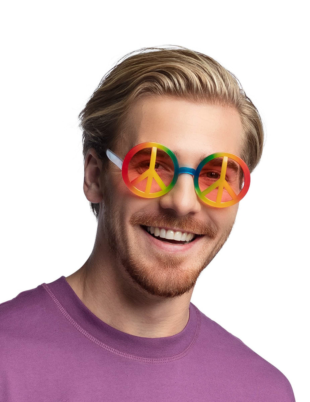 Primer plano de los cristales arcoíris de las gafas hippie para adulto