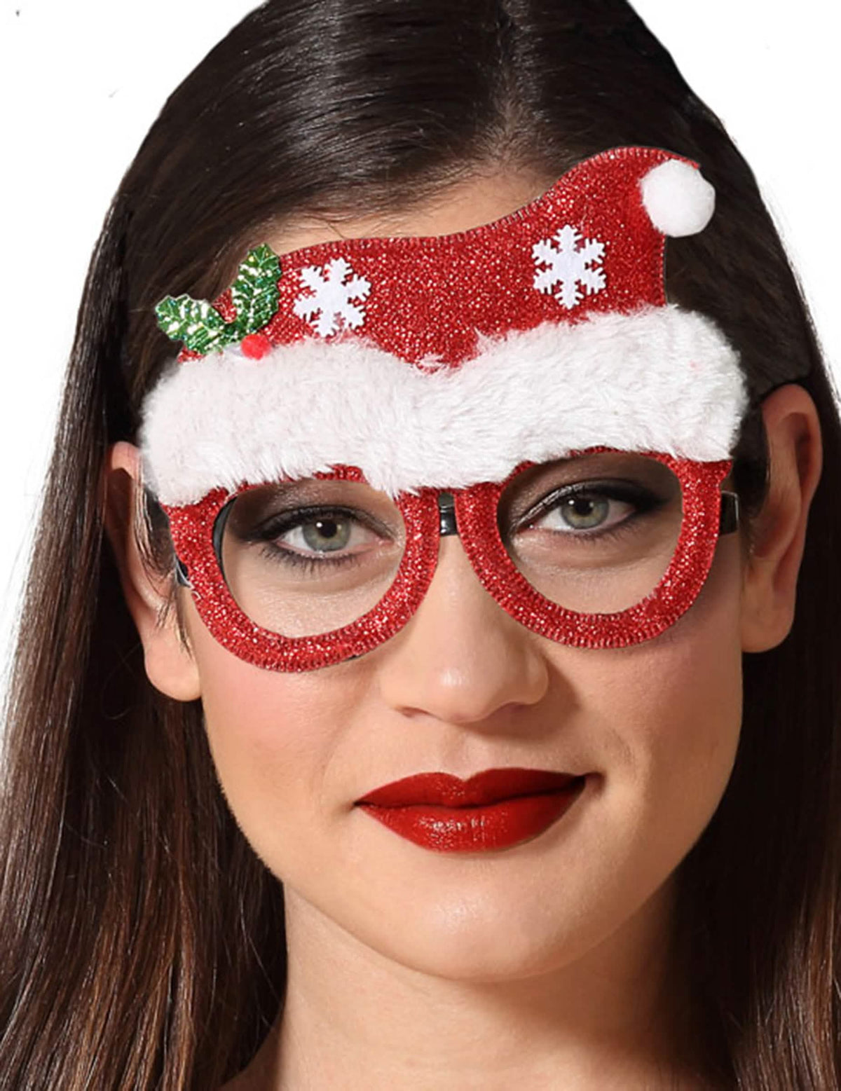 gafas humorísticos gorro de navidad para adulto rojo y blanco con lentejuelas