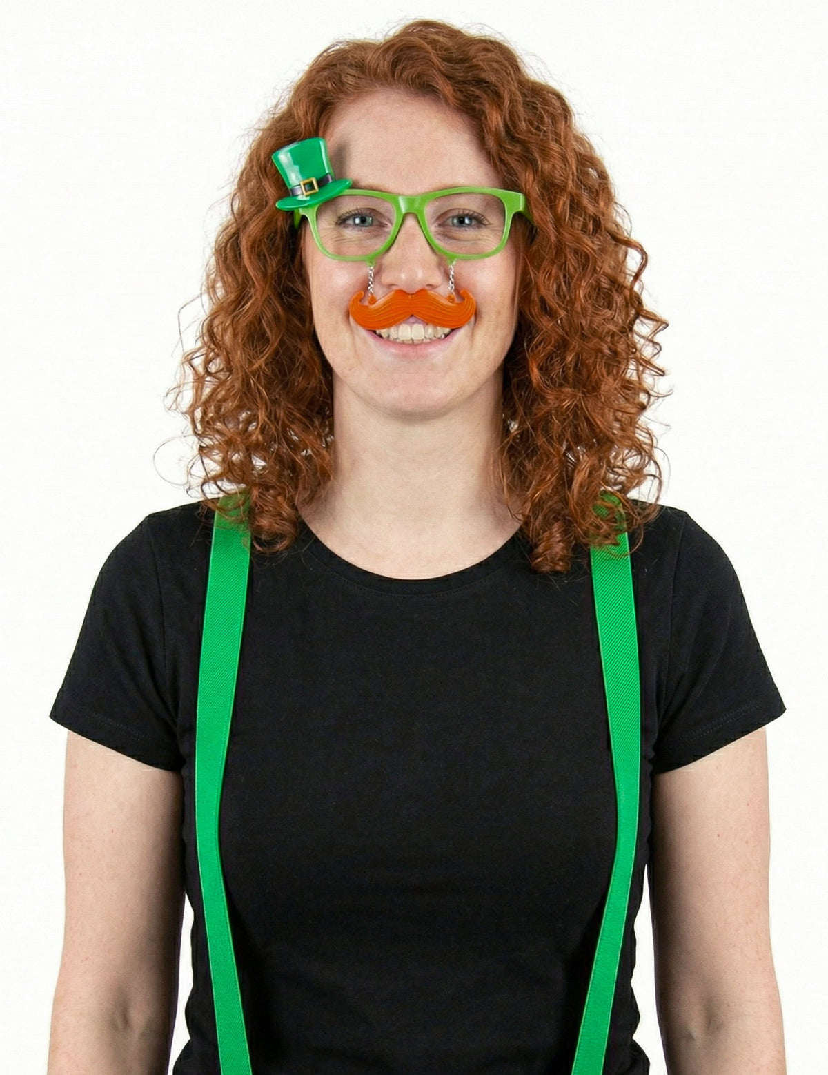 Lunettes humoristiques avec moustache Saint Patrick pour adulte vertes et orange avec mini chapeau