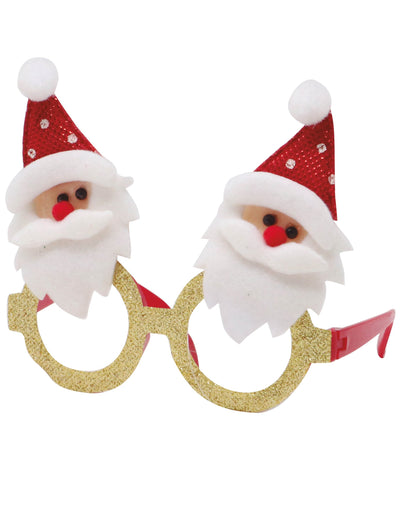 Lunettes humoristiques Pères Noël pour adulte dorées à paillettes