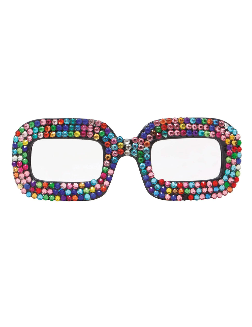 Vista frontal de las gafas pop multicolores para adulto con strass