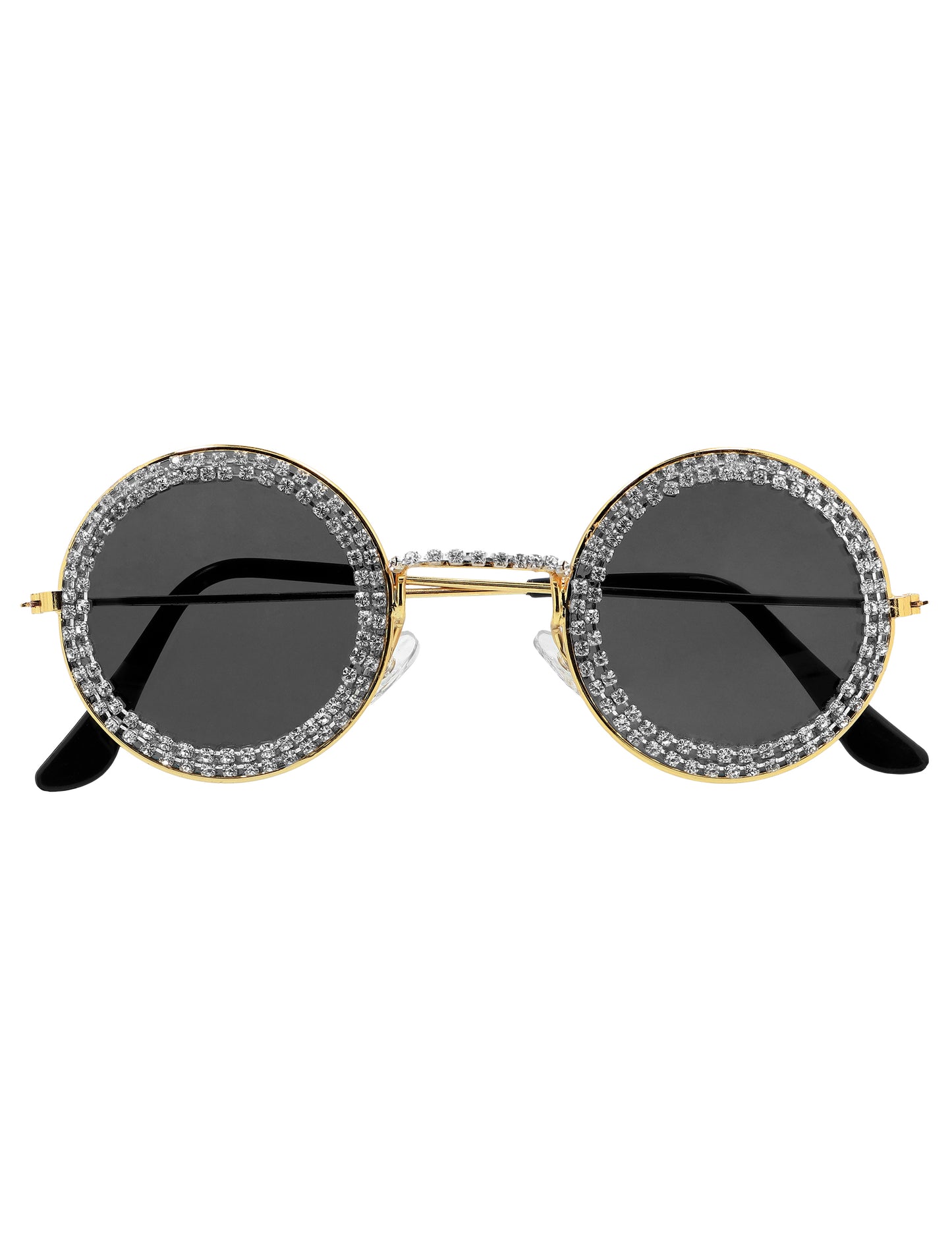 Lunettes rondes à strass pour adulte noires et dorées