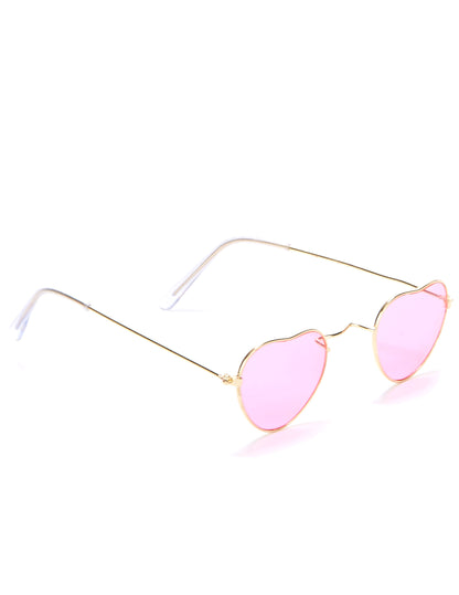 Lunettes coeur pour adulte roses avec monture en métal doré