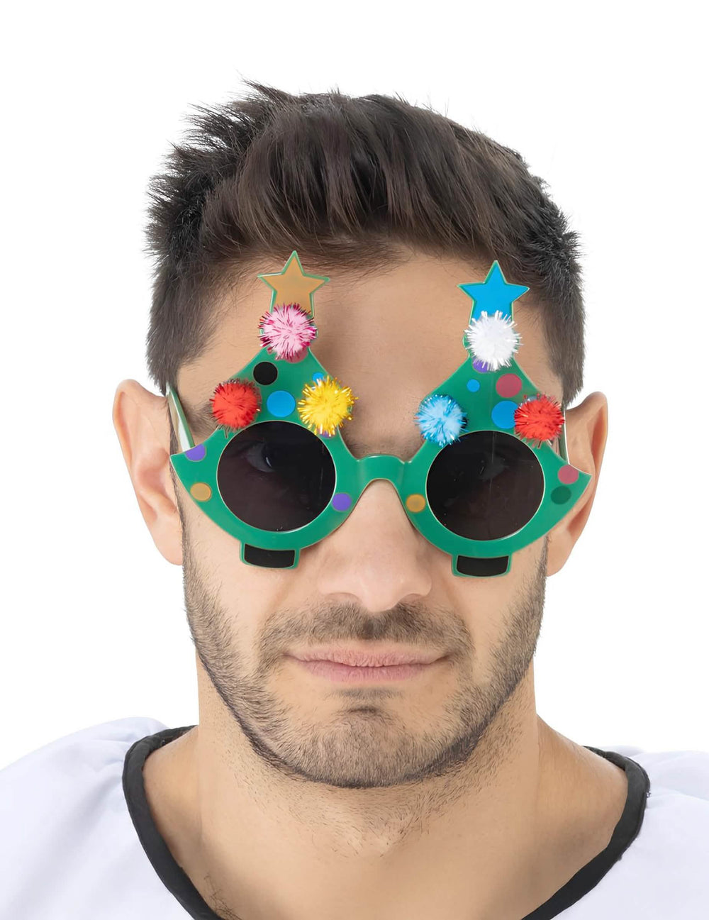 Lunettes sapin de Noël Terrifier™ pour adulte vertes avec pompons colorés