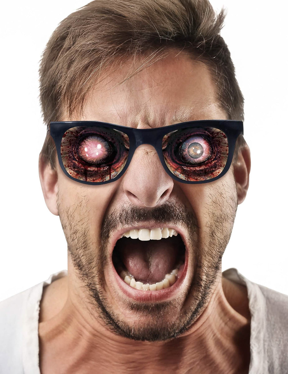 Lunettes yeux de zombie pour adulte noires avec verres imprimés gore