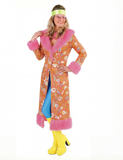 Abrigo hippie con piel sintética rosa adulto