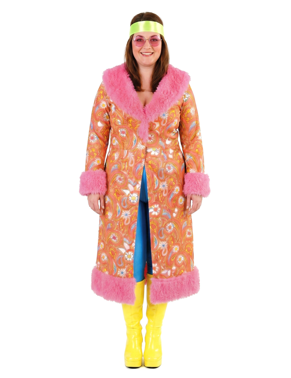 Abrigo hippie con piel sintética rosa adulto