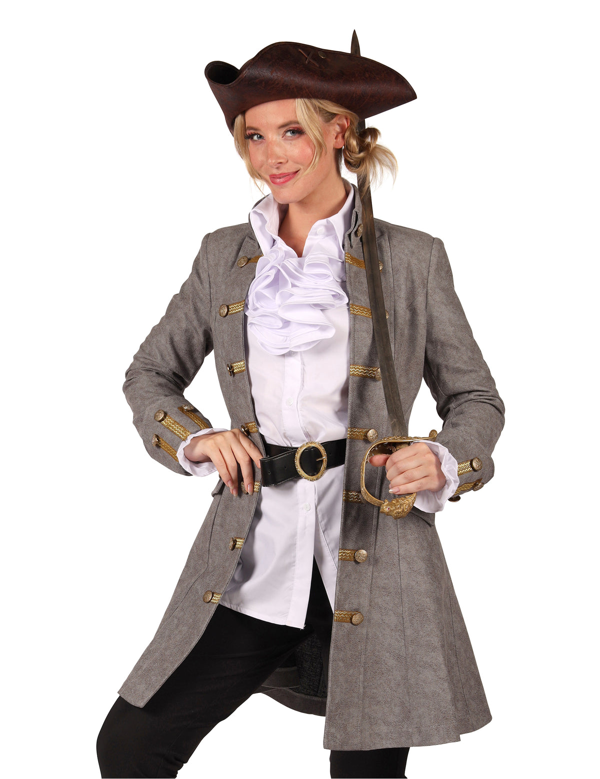 Chaqueta larga de pirata gris para mujer