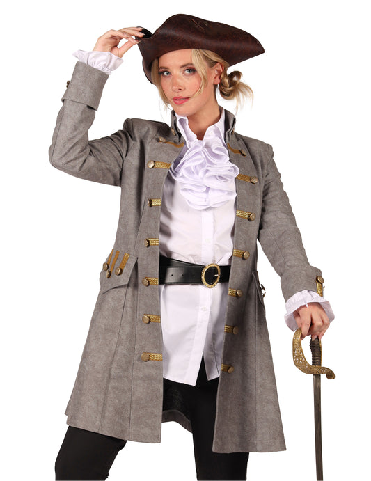 Chaqueta larga de pirata gris para mujer