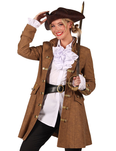 Chaqueta larga de pirata marrón para mujer