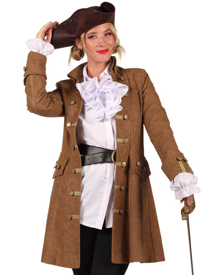 Chaqueta larga de pirata marrón para mujer