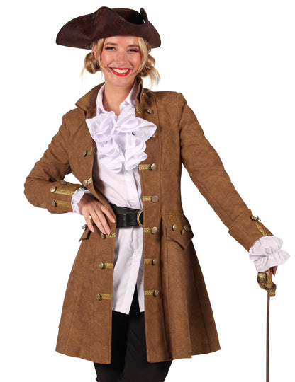 Chaqueta larga de pirata marrón para mujer