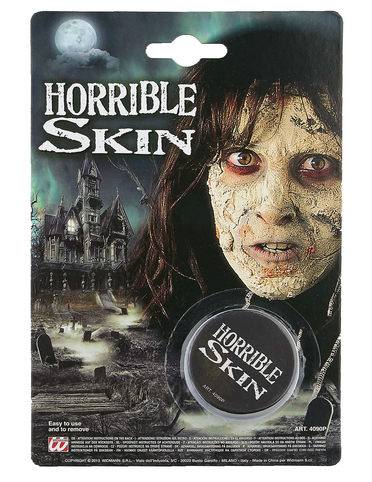 Vista del packaging del maquillaje de piel espantosa halloween