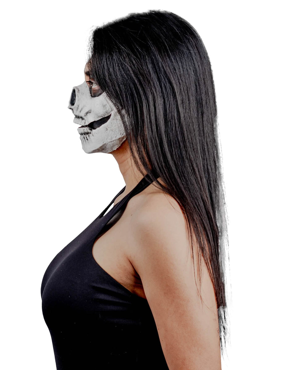 Vista de perfil del maquillaje esqueleto