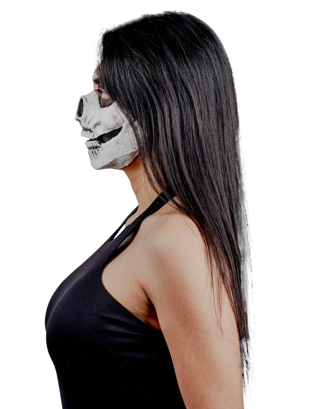 Vista de perfil del maquillaje esqueleto