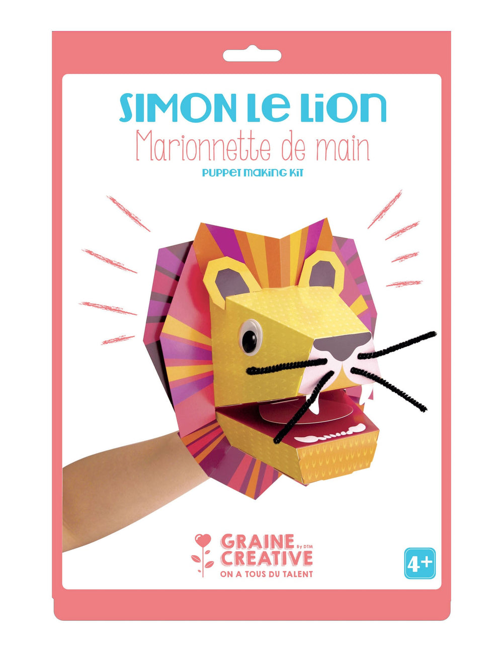 Marionnette de main en carton Simon le lion pour enfant jaune et orange kit à construire