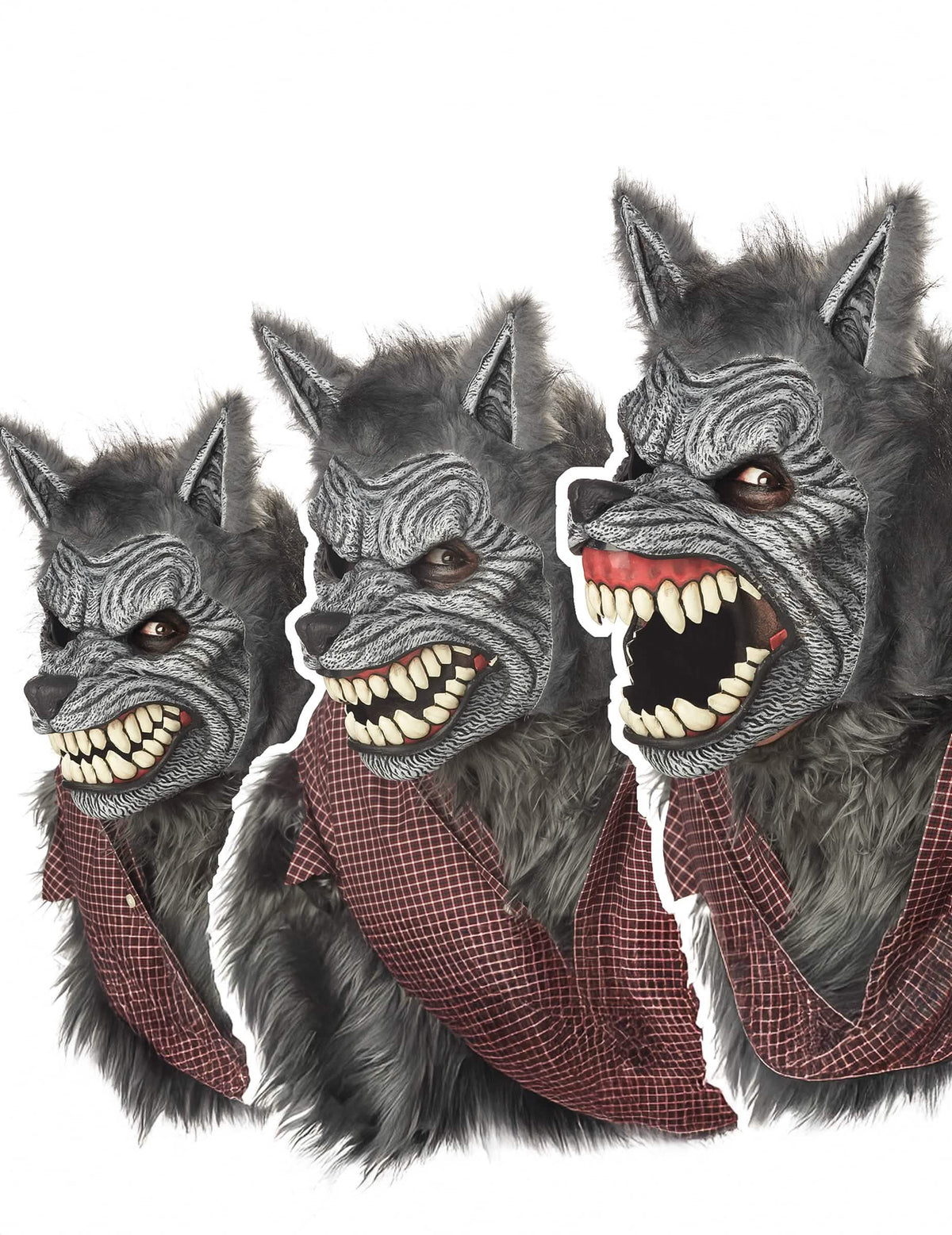 Détail du mouvement de la mâchoire du masque articulé loup garou ani-motion™
