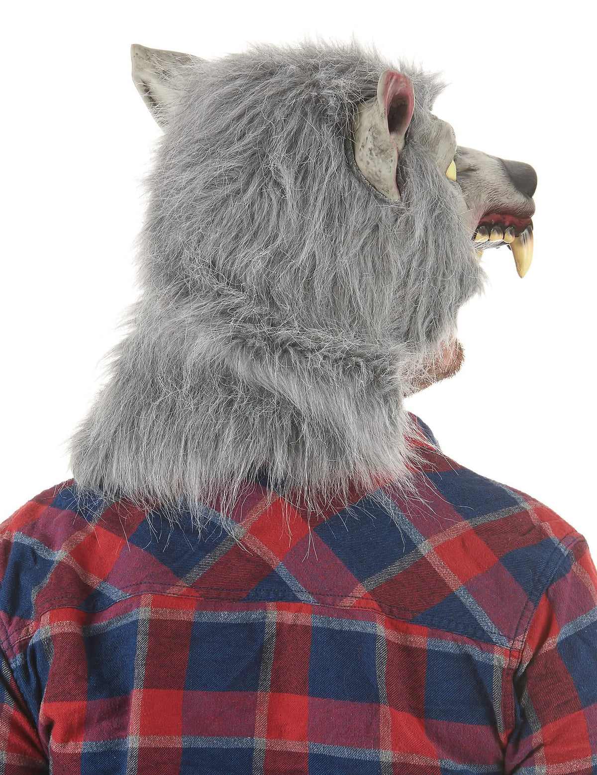 Vista trasera de la máscara de látex lobo hombre lobo