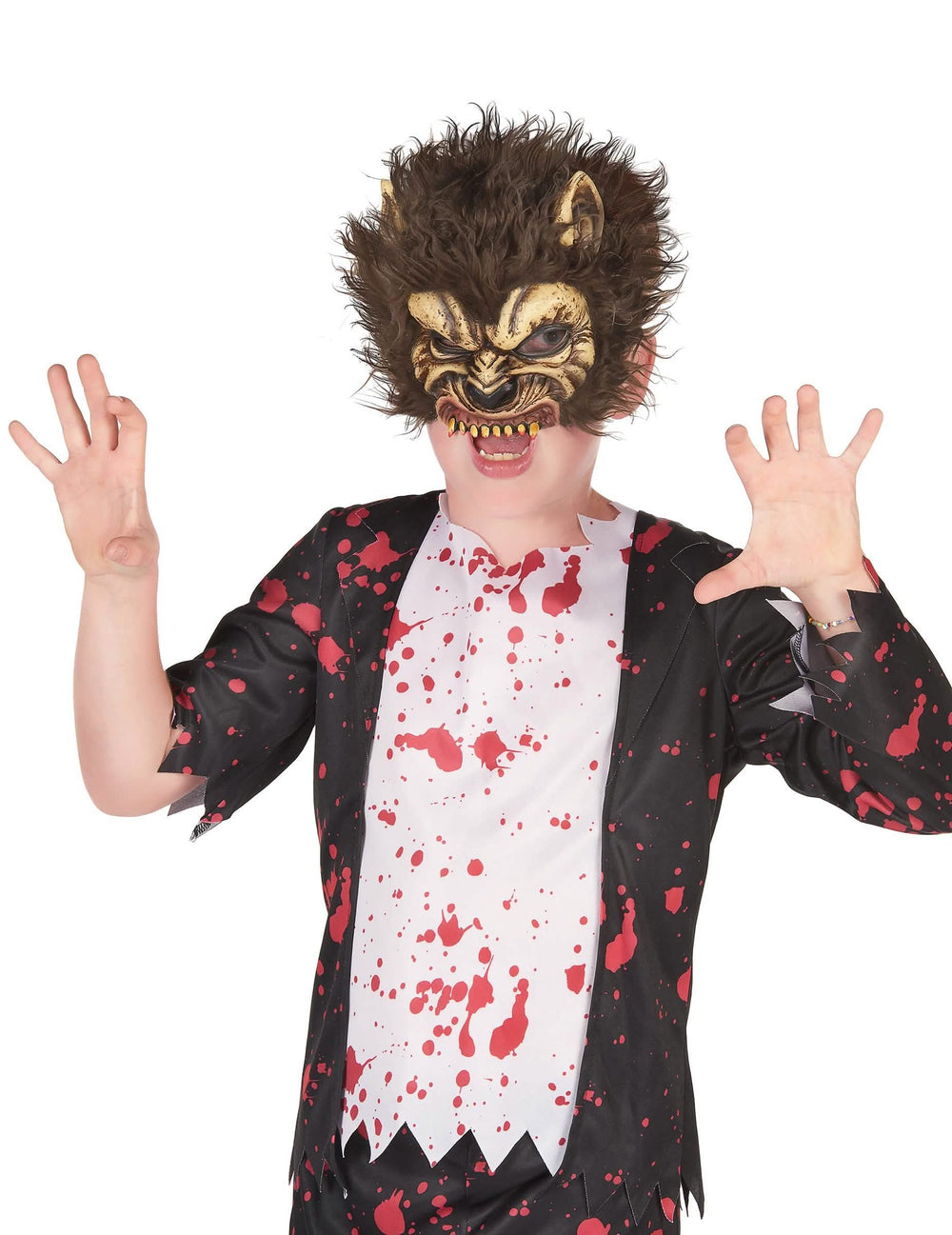 Máscara de látex de hombre lobo para niño marrón con pelo sintético