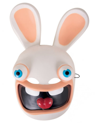 Masque en plastique Lapins Crétins pour adulte blanc avec grands yeux bleus et langue rouge