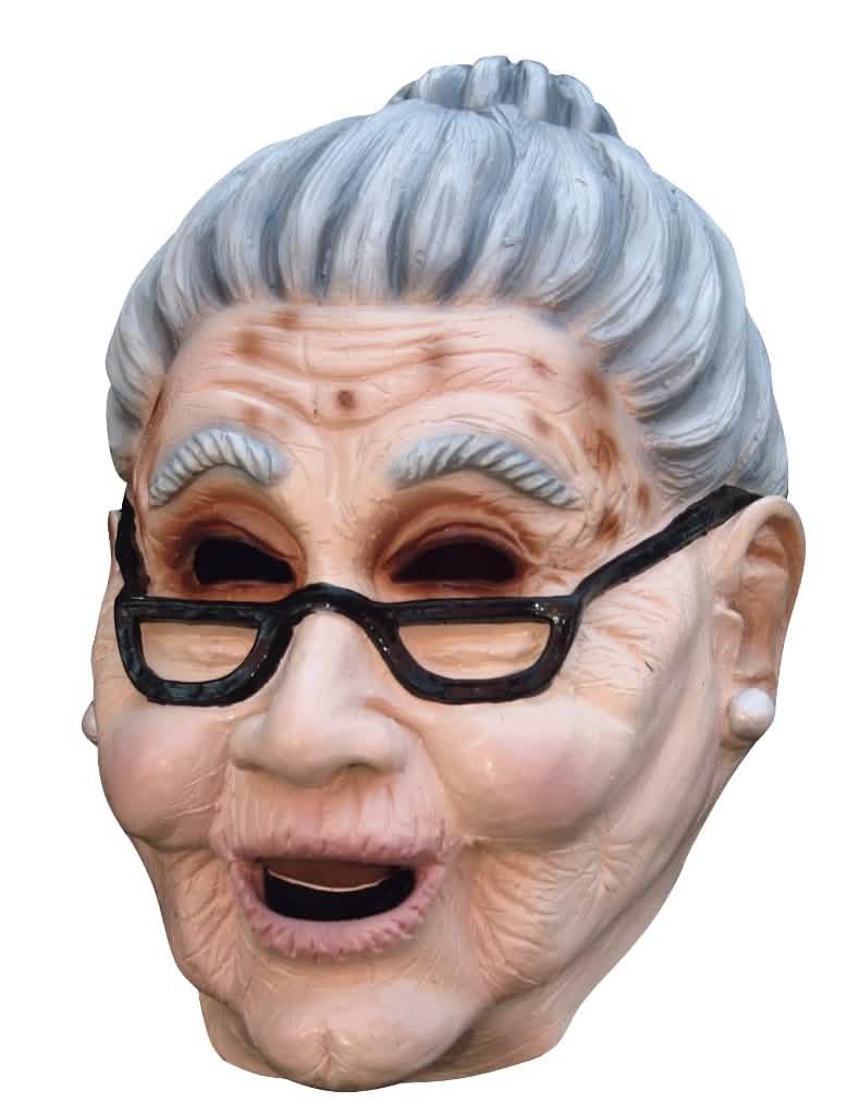 Máscara de abuela para adulto con gafas negras y moño gris