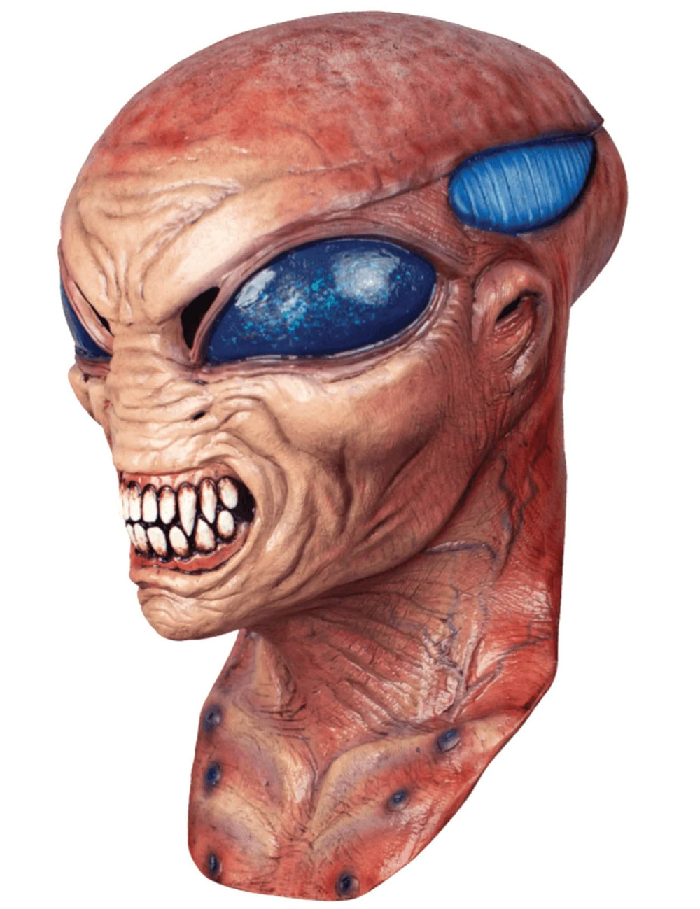 Masque intégral alien luxe pour adulte rouge et beige aux yeux bleus