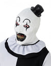 Masque intégral luxe Terrifier™ pour adulte blanc et noir avec mini chapeau haut de forme
