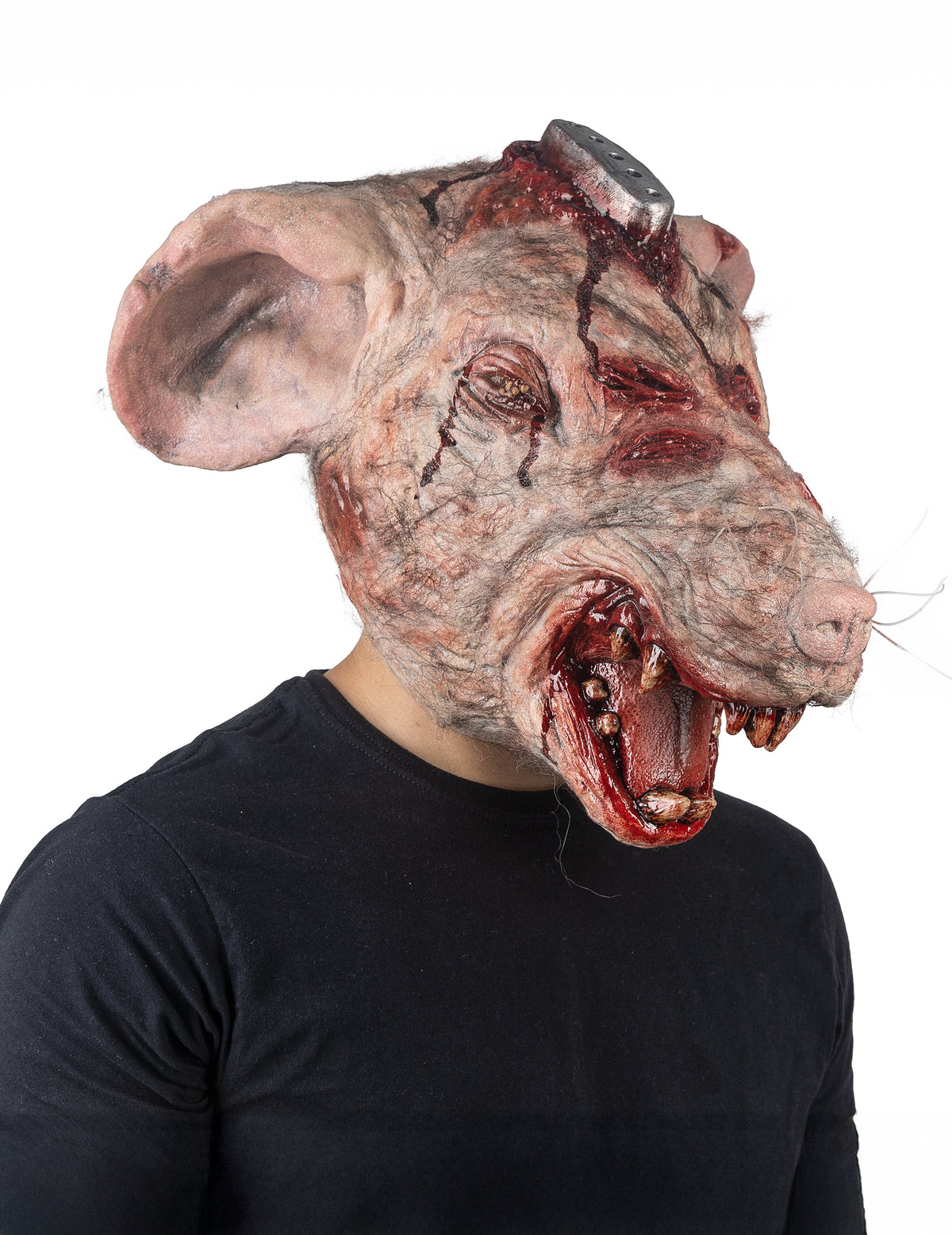 Masque intégral rat de laboratoire pour adulte gris et ensanglanté