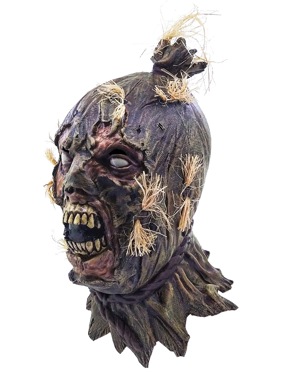 Masque intégral zombie épouvantail pour adulte marron et vert avec paille