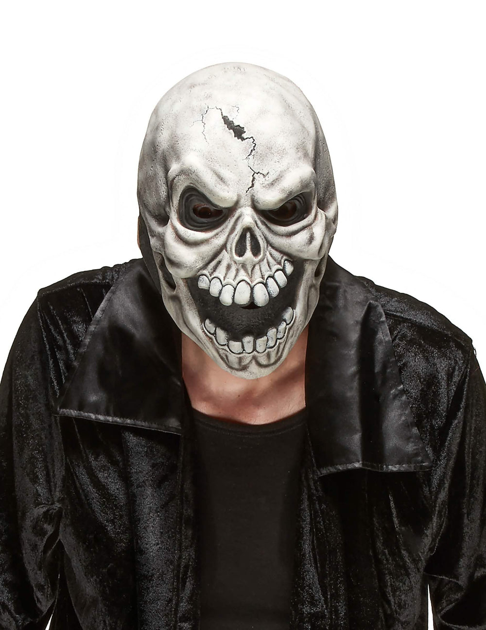 Máscara de látex de calavera espeluznante para adulto blanco y gris
