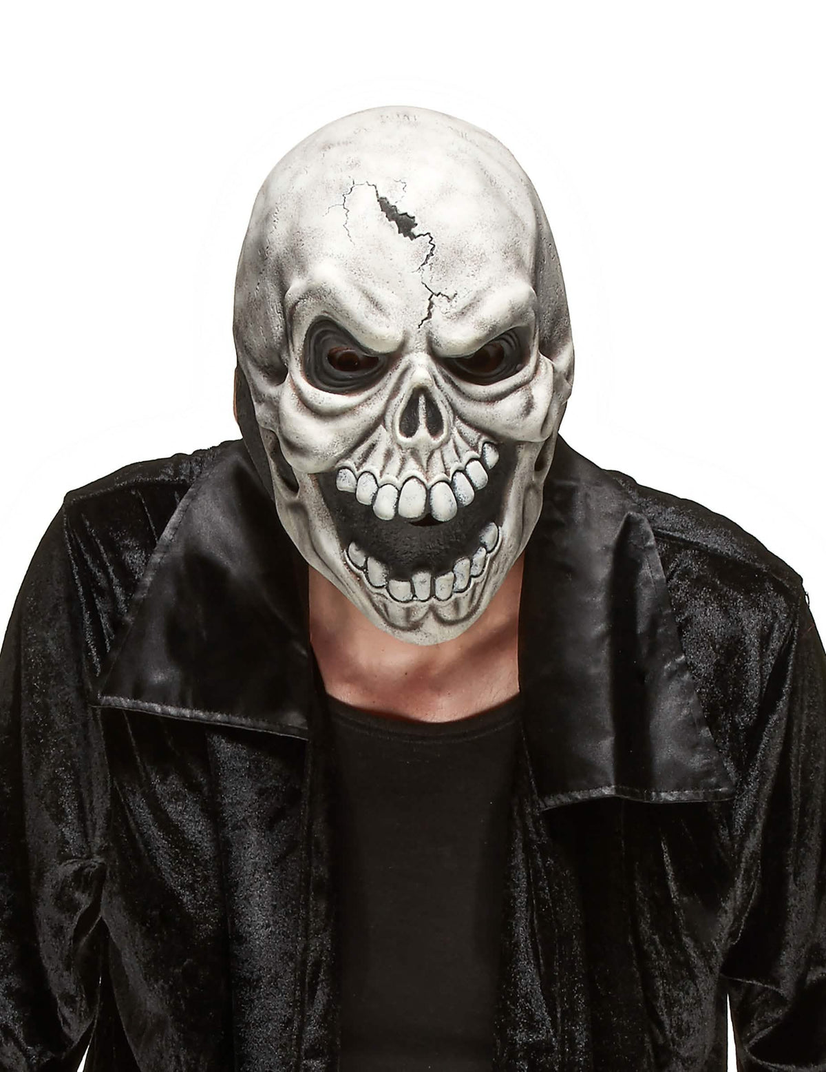 Máscara de látex de calavera espeluznante para adulto blanco y gris
