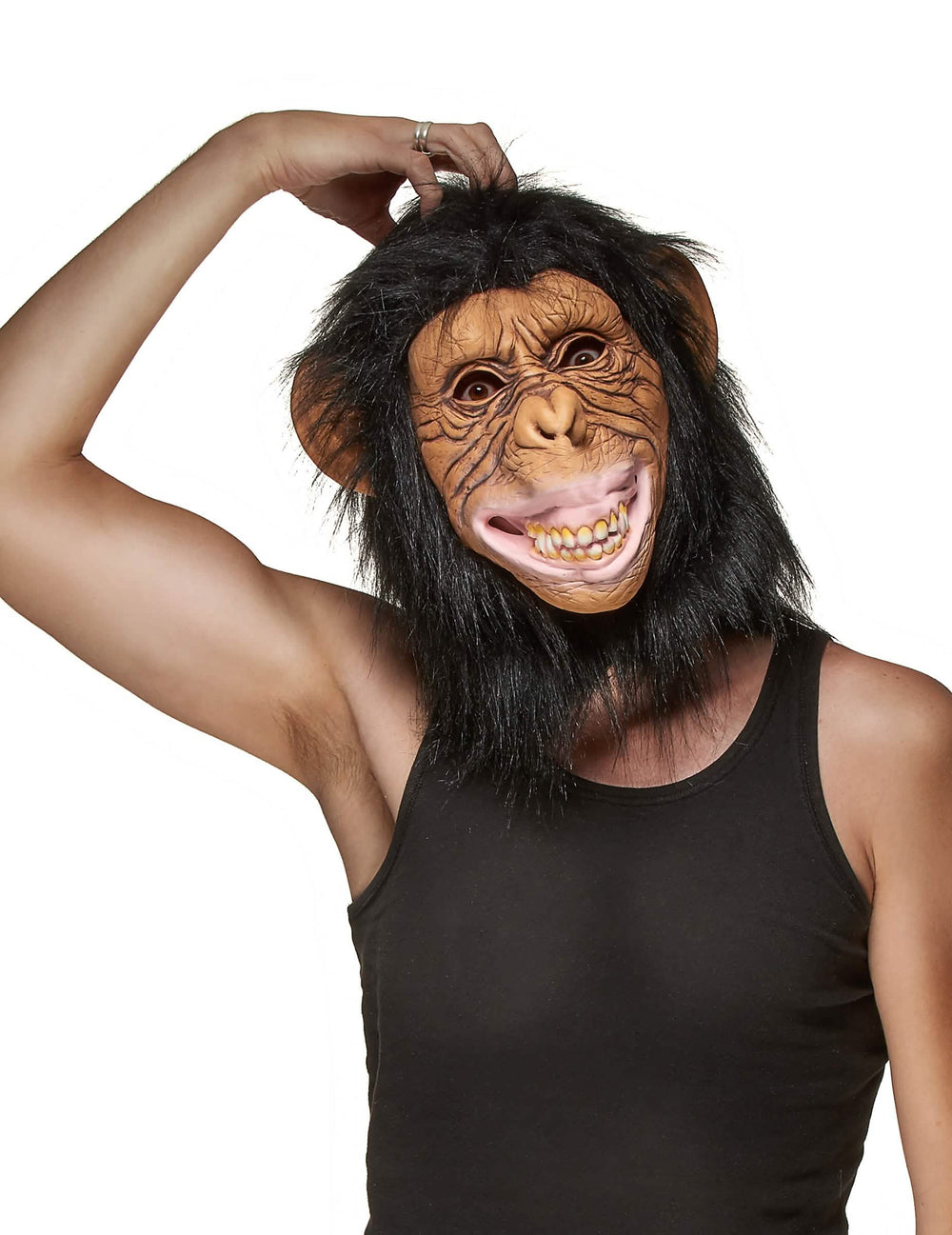 Masque latex singe pour adulte noir avec poils