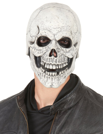 Masque en latex squelette moqueur pour adulte blanc vieilli et noir