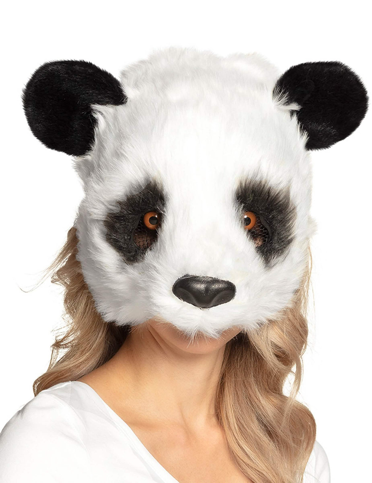Máscara de panda realista para adulto blanco y negro en piel sintética