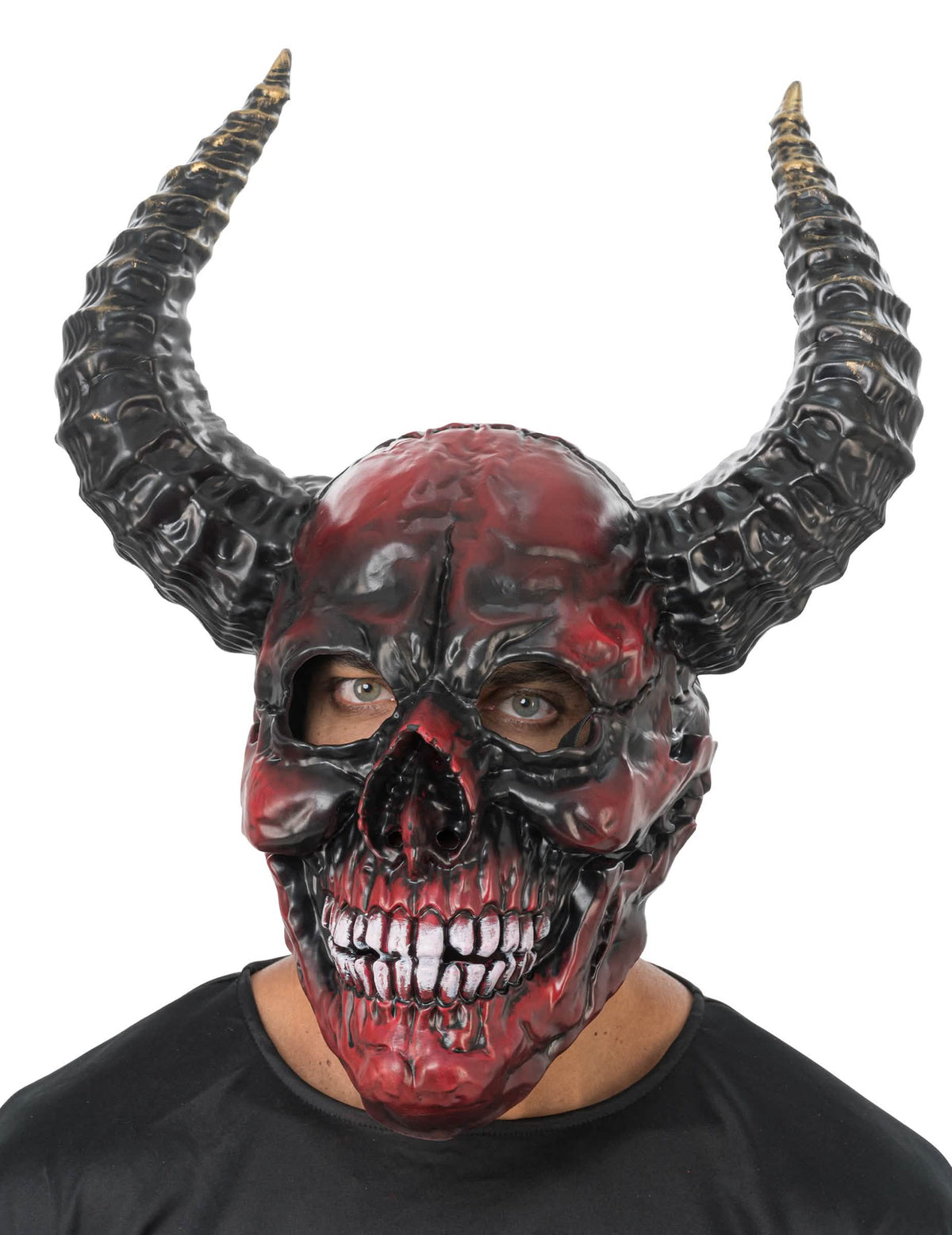 Máscara de esqueleto demoníaco negra y roja de lujo para adulto
