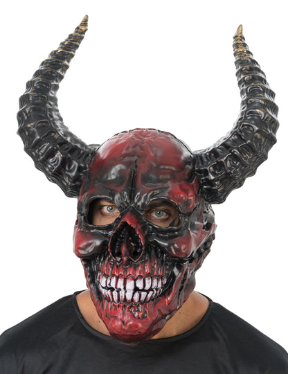 Máscara de esqueleto demoníaco negra y roja de lujo para adulto