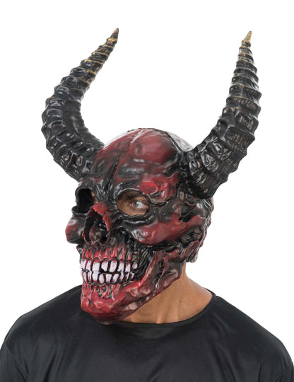Máscara de esqueleto demoníaco negra y roja de lujo para adulto