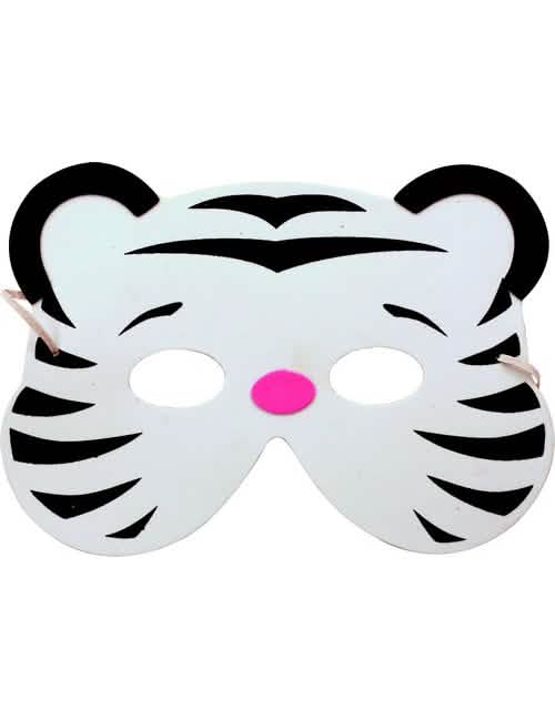Máscara tigre para niño blanco con rayas negras y nariz rosa