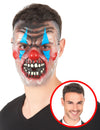 Masque transparent clown effrayant pour adulte bicolore bleu et rouge